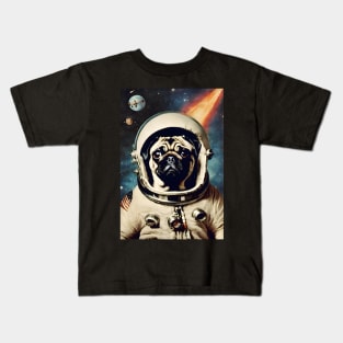 Cute Pug Astronaut in Space Surreal Collage Vintage Art Kids T-Shirt